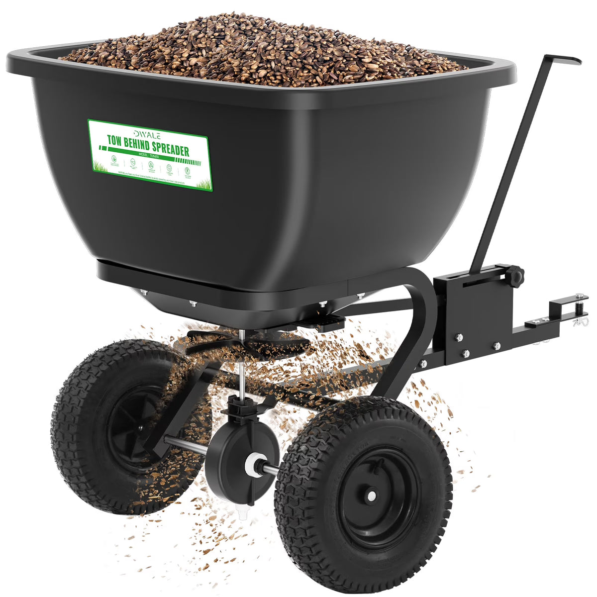200LB Tow Behind Broadcast Spreader, Fertilizer Spreader Holds up to 550 lbs with 13" Pneumatic Tires and Adjustable Flow Control Lever,for Fertilizer, Grass Seed, Salt, Ice Melt, Lawn