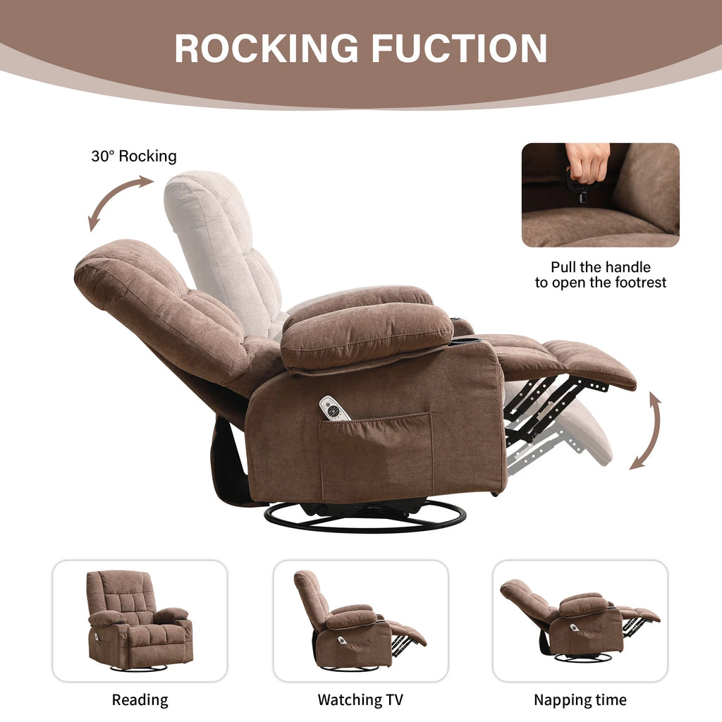 JONPONY Manual Recliner Chair with Heat Therapy and Massage Function, Heavy Duty Reclining Mechanism Massage Chair, Elderly Single Rocker Sofa with Cup Holders for Bedroom Home Theater,Blue