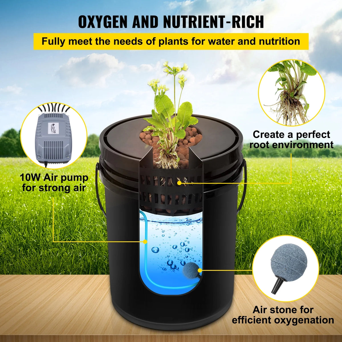 KFFKFF DWC Hydroponic System, 5 Gallon 8 Buckets, Deep Water Culture Growing Bucket, Hydroponics Grow Kit with Pump, Air Stone and Water Level Device, for Indoor/Outdoor Leafy Vegetables