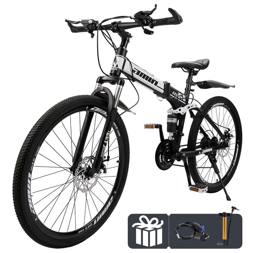 Artudatech Folding Mountain Bike 26 Inch Shimano 21 Speed Dual Disc Brake - Adult - Red