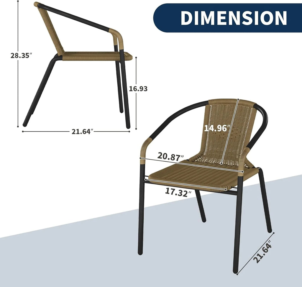 ELPOSUN Outdoor Dining Chairs Set of 6, Wicker Patio Chairs with Metal Frame, Rattan Indoor-Outdoor Chairs for Bistro, Deck, Backyard, Porch, Restaurant Stack Chair 6 Pack (Black)