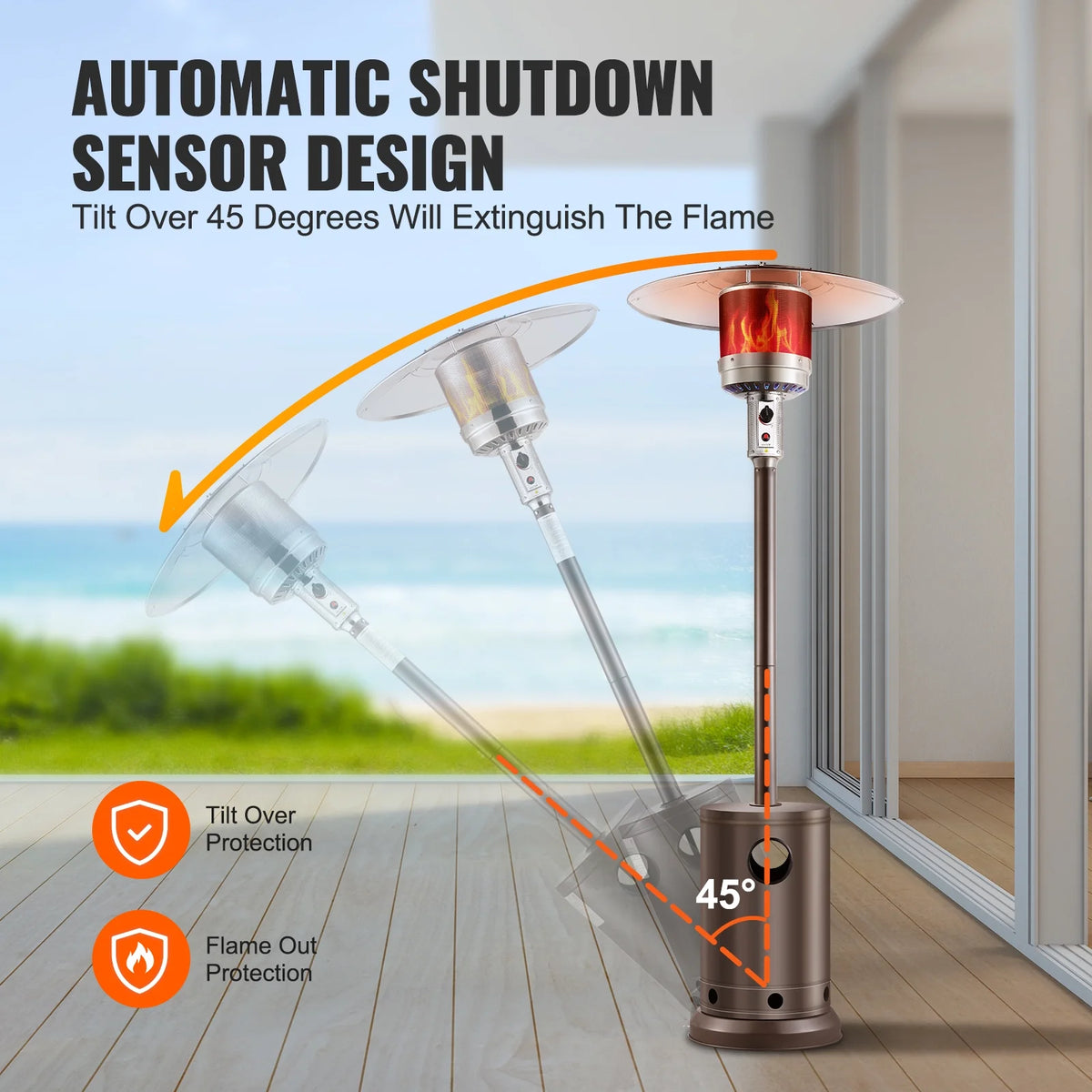 KFFKFF Outdoor Patio Heater, 50000BTU Propane Powered, Elegant Hammered Finish with Circular Table Feature, Durable Metal Burner & Portable Wheels, Ideal for Garden, Patio, Party, Backyard