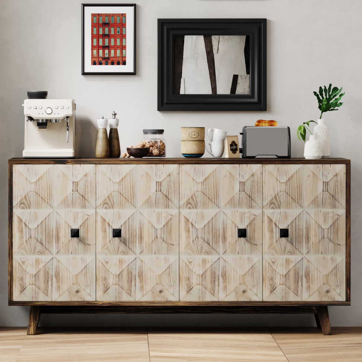 Large 4-Door Storage Cabinet with Adjustable Shelves, Modern Multi-Room Organizer for Living Room, Kitchen, Bedroom, Hallway - Blue