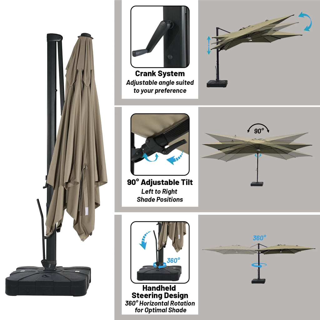 Boyel Living Cantilever Outdoor Patio Umbrellas, with Bluetooth Ambient Light & Base, Offset Square Umbrella for Pool Deck Garden Backyard, Navy Blue