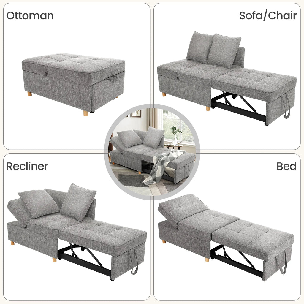 SEJOV 4-in-1 Convertible Sleeper Chair Bed, Linen Sofa Bed for Small Space, Futon Sofa with 2 Throw Pillows for Living Room, Single Recliner with 5 Adjustable Backrest for Bedroom Apartment, Brown