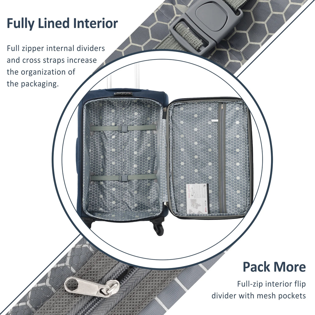 EUROCO 3 Piece Softside Luggage Set,Expandable Suitcase Set with TSA Lock and Spinner Wheels,Lightweight Suitcase for Men Women(20",24",28"),Black