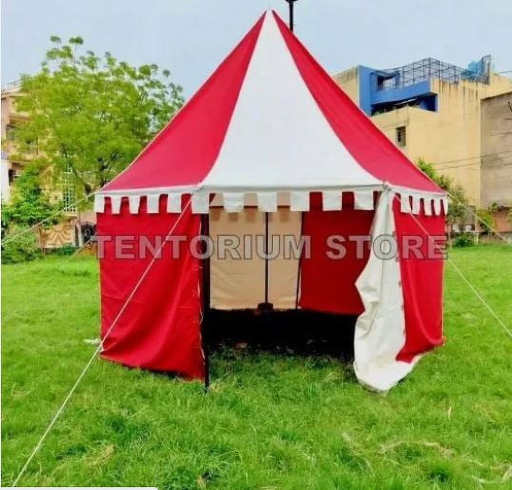 WEEKEND SALE Medieval Round Pavilion Red & White 4m Tent Functional water Resistant Camping Tent