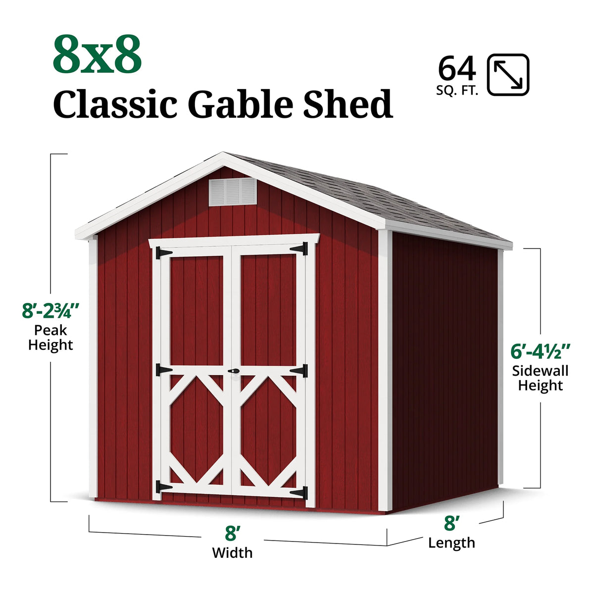 Little Cottage Co. 8x8 Classic Gable Shed, Outdoor Wood Storage Shed Do-It-Yourself Precut Kit