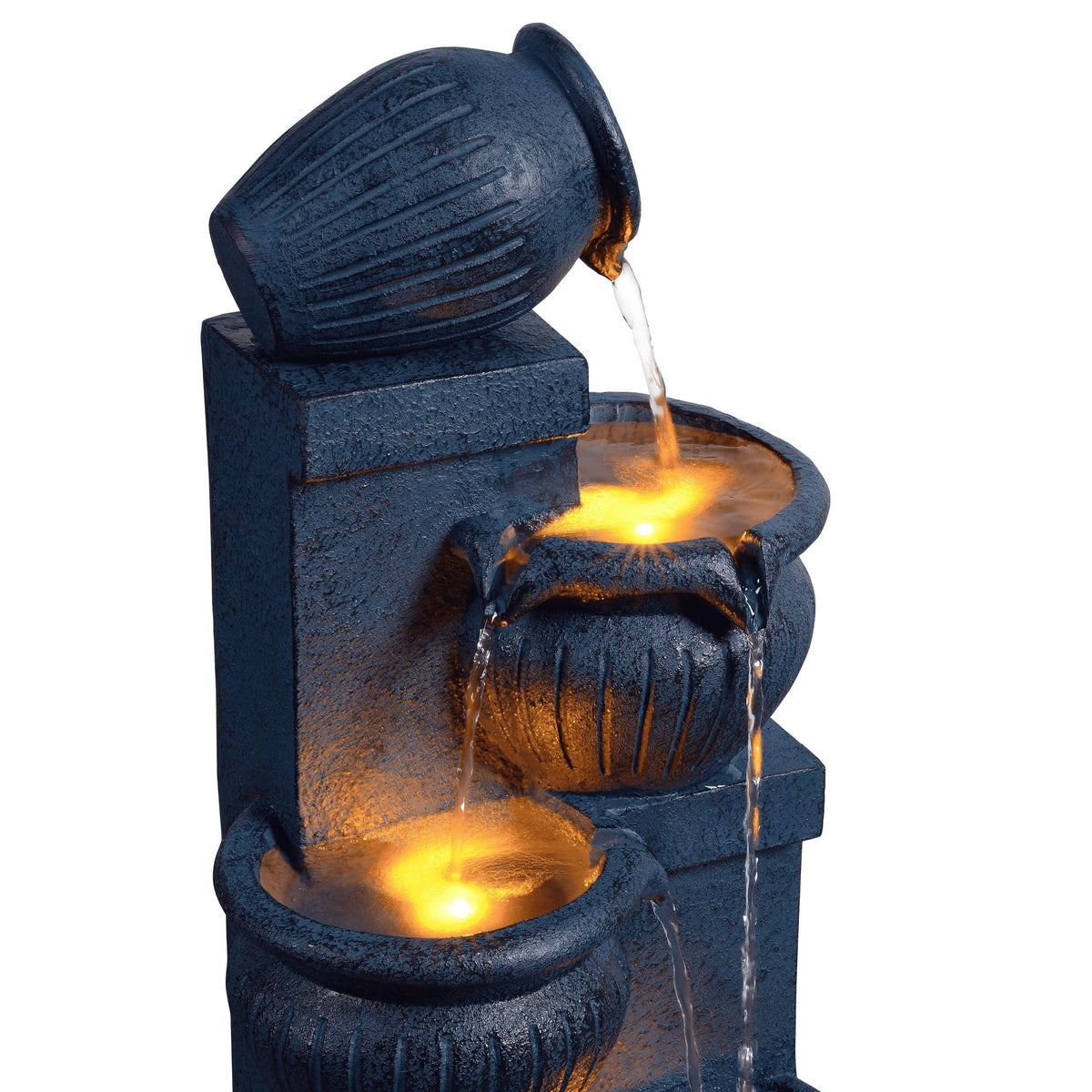 Teamson Home Outdoor Water Fountain with Lights 4-Tier Cascading Bowl Design with LED Light & Solar Pump, Solar-Powered Water Fountain Outdoor Garden, Yard, or Patio Dcor, Navy Blue