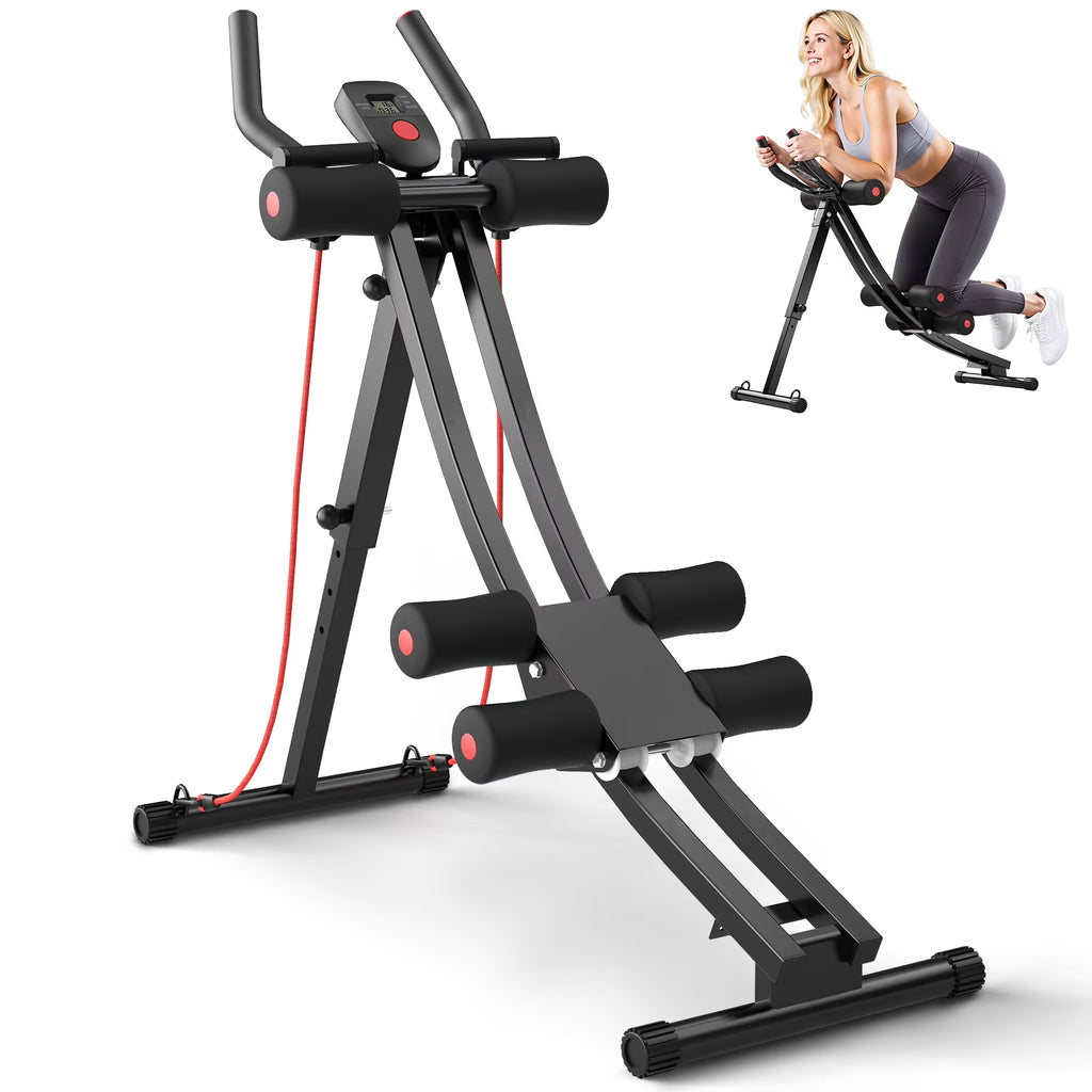HIJOB Foldable Abdominal Trainers Fitness Equipment Machine with LCD Display for Home Gym Full Body Exercise, Max 440lbs