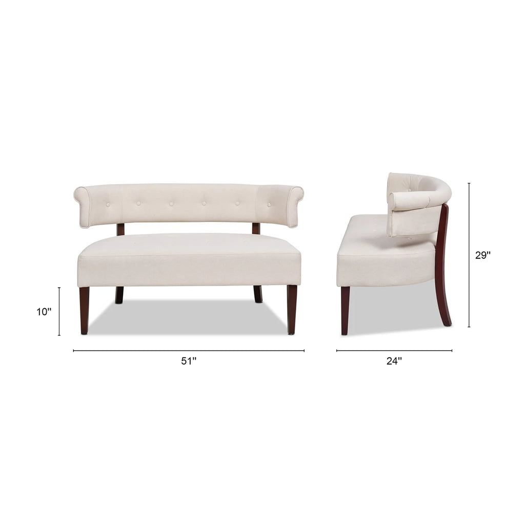 Jennifer Taylor Home Jared Roll Arm Tufted Polyester Fabric Bench, Sky Neutral Beige