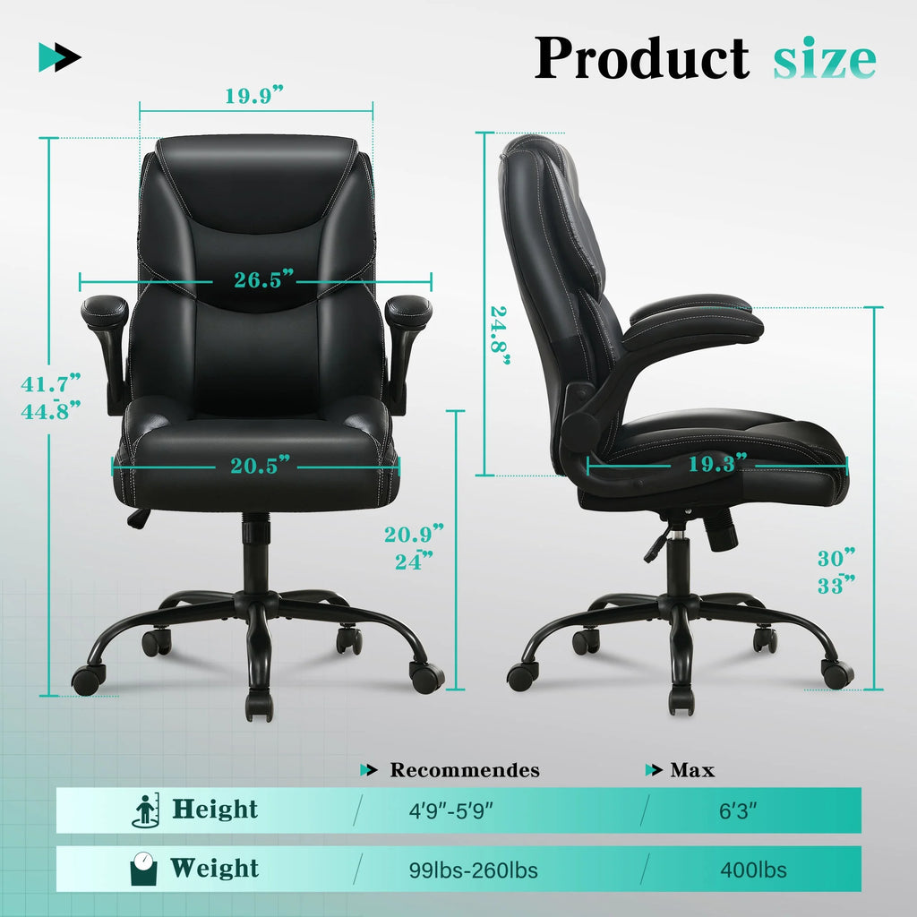 JONPONY Big and Tall Office Chair Wide Seat Ergonomic Computer Desk Chair High Back Executive Leather Chair Adjustable Task Chair Lumbar Back Support 8 Hours Heavy Duty Design,Black
