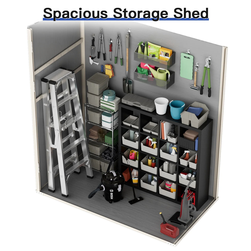 Sunmthink 5.0' X 3.1' Resin Outdoor Shed with Base Frame, Plastic Shed with Lockable Door, for Garden, Ptaio, Backyard, Gray