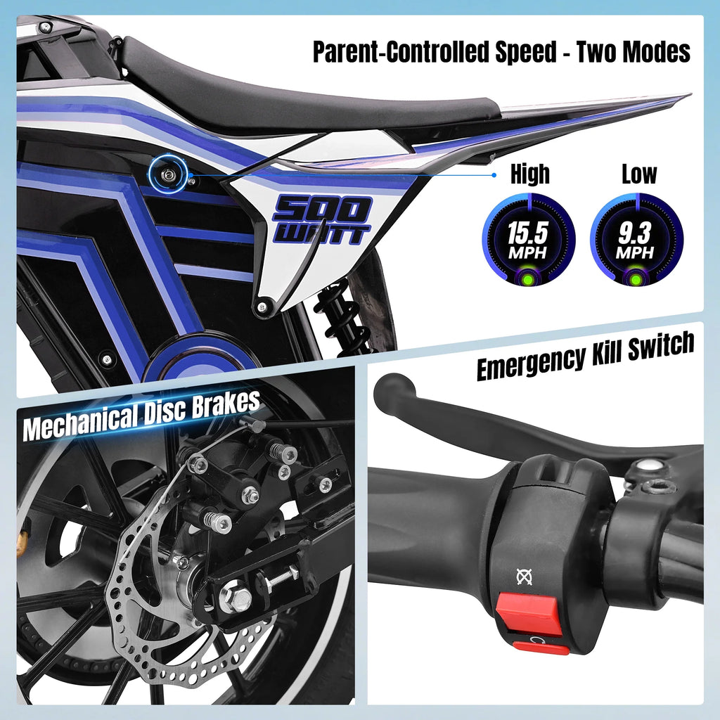 Electric Dirt Bike for Teens Adults, 500W Electric-Motorcycle Mountain Off-Road EBike