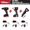Hyper Tough 20V Cordless 3/8 Drill, 1/4 Impact Driver & Reciprocating Saw Bundle, (3) 1.5Ah Lithium-Ion Batteries & (3) Chargers
