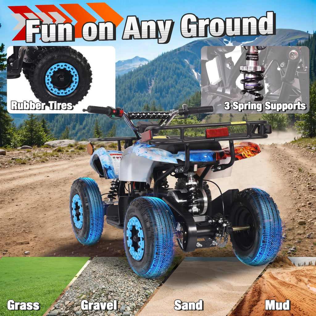 ATV for Kids, 36 Volt Ride on Toys, 500w Motor Quad Bike for Big Kids, Power Car Wheel with Metal Frame, Speed Control, Suspension, Black