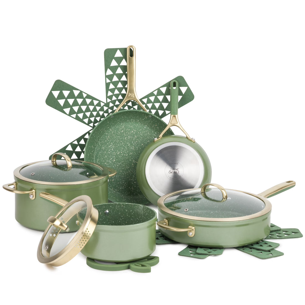 Thyme & Table 12-Piece Non-Stick Supreme Cookware Set, Pots and Pans Set - Cream
