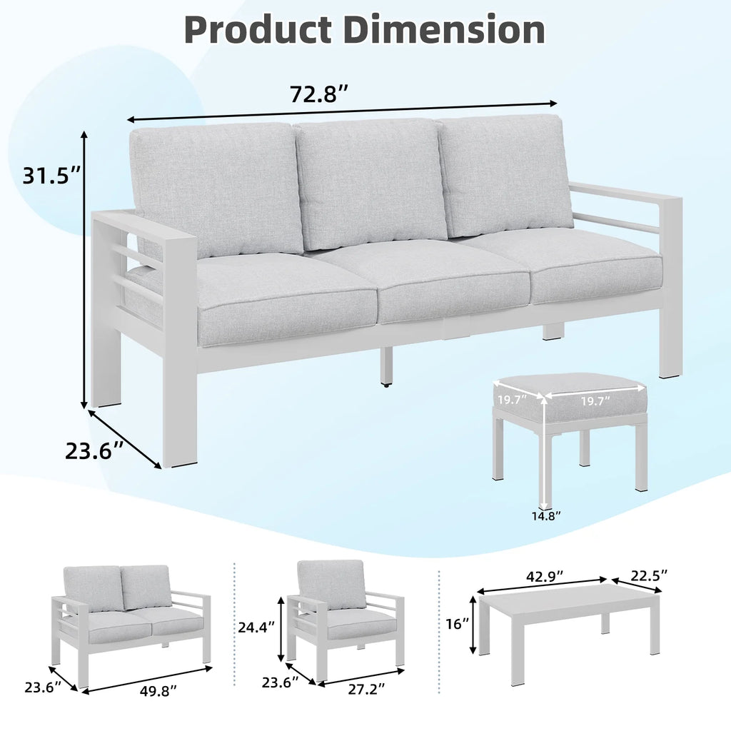 AECOJOY Aluminum Outdoor Furniture Set, 7 Pieces Metal Patio Furniture on sale Outdoor Couch Patio Conversation Set - Light Grey