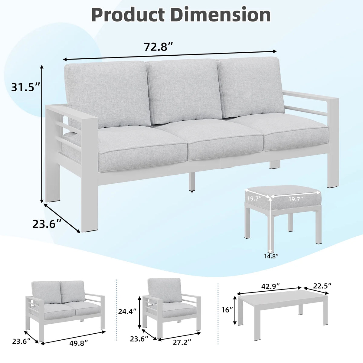 AECOJOY Aluminum Outdoor Furniture Set, 7 Pieces Metal Patio Furniture on sale Outdoor Couch Patio Conversation Set - Light Grey