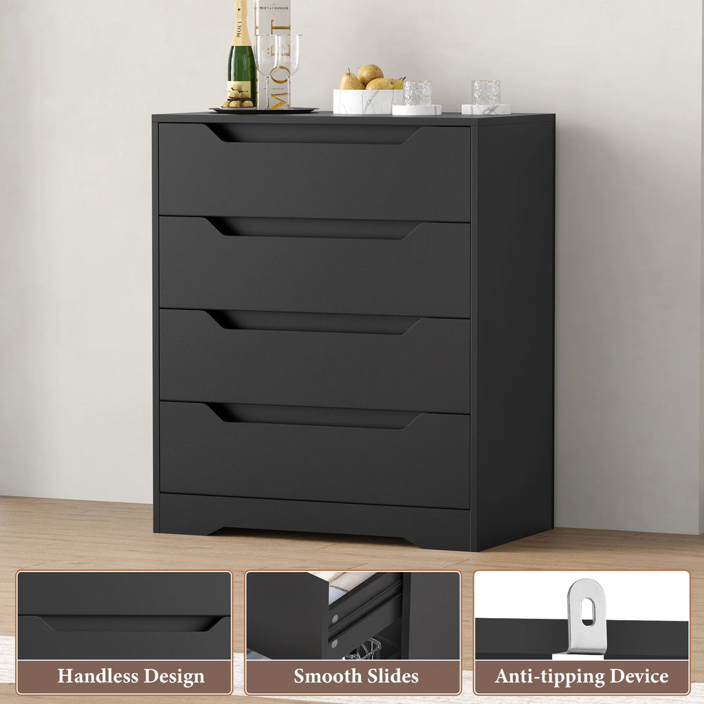 Homfa 4 Large Drawers Dresser, Modern Wood Chest of Drawers for Bedroom Hallway Living Room, White