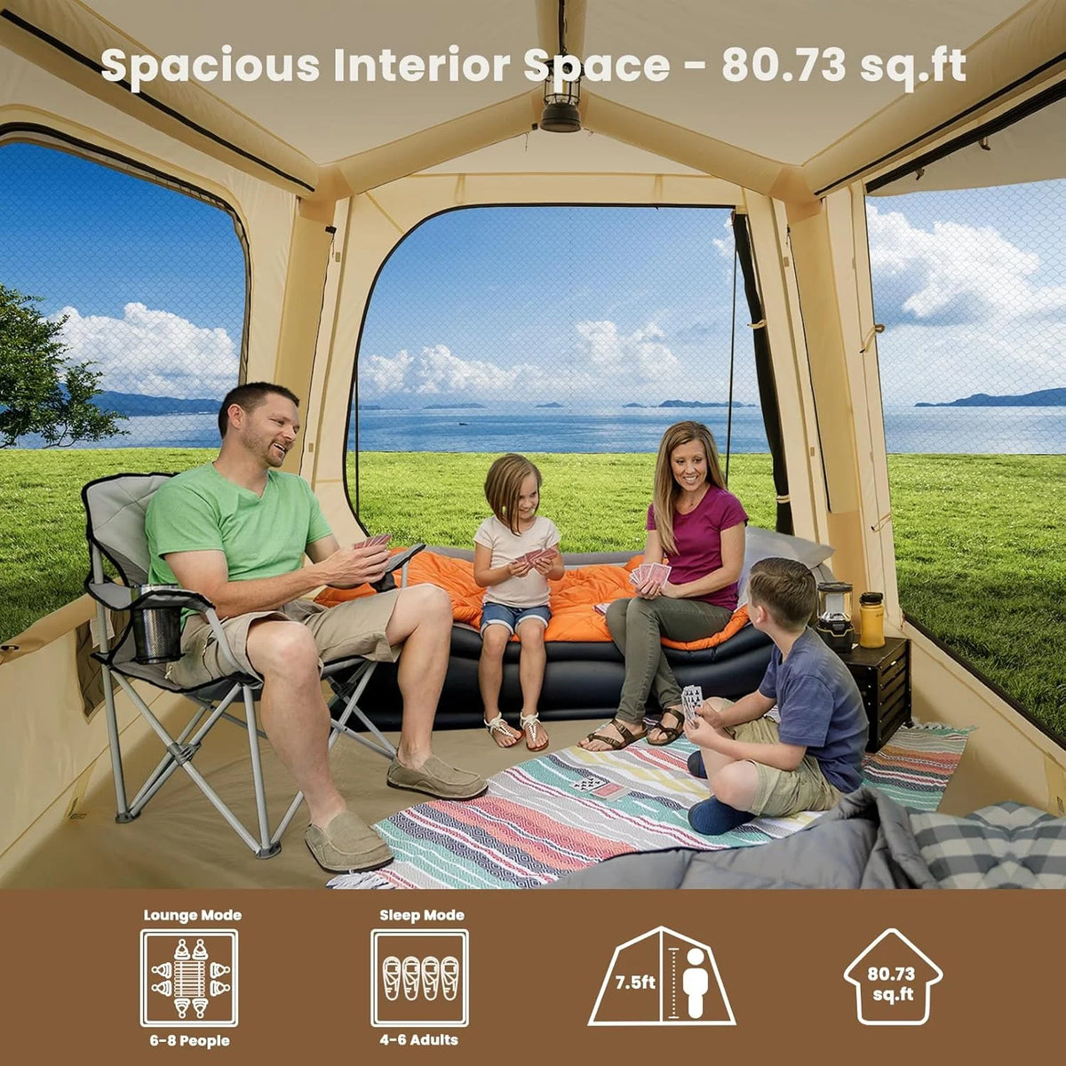 Inflatable Tents for Camping, Blow Up Tent with Canopy, Easy Setup Inflatable Camping Tent with Stove Jack, Waterproof Oxford Air Glamping Tents for Camping Adult 8-10 Person