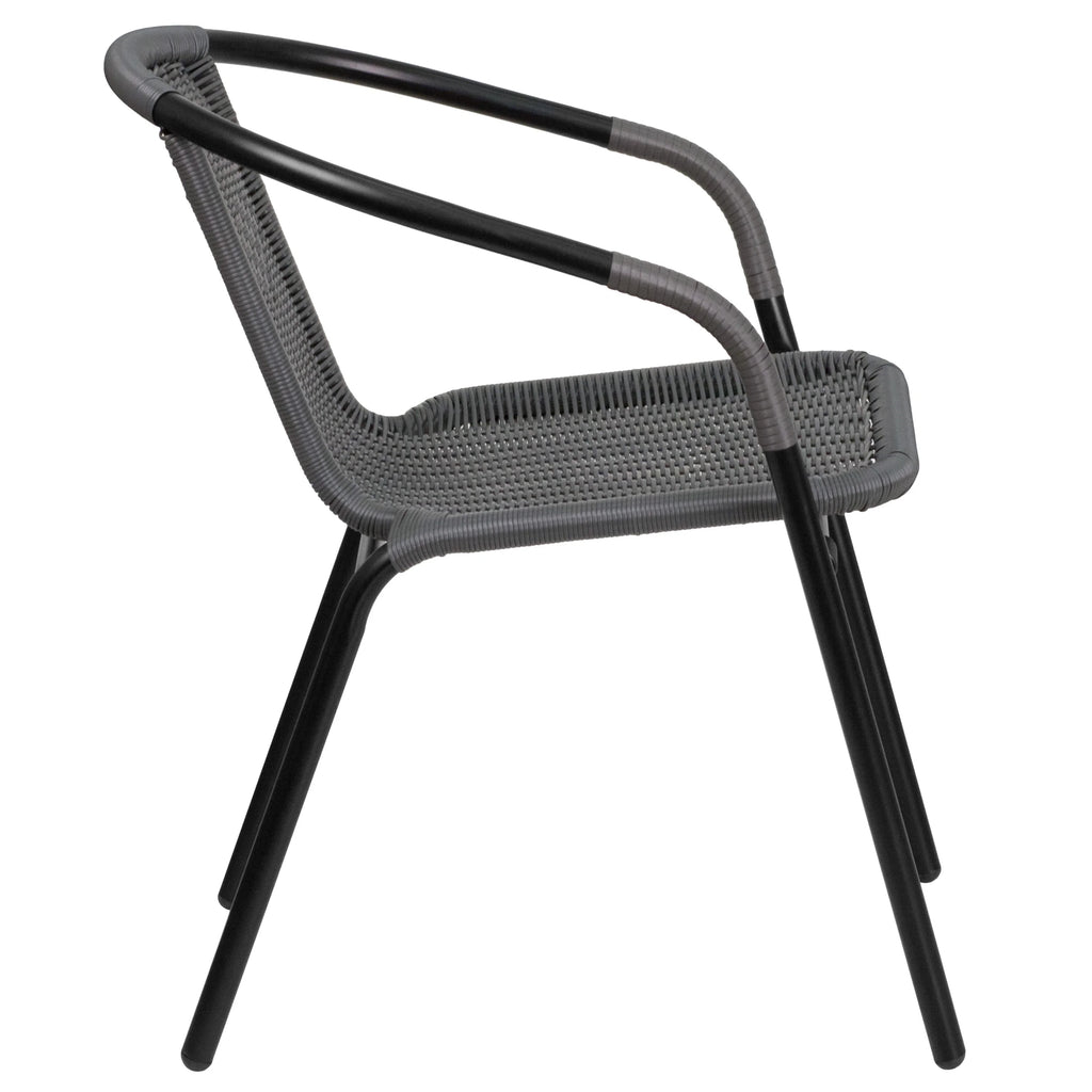 Emma + Oliver Indoor/Outdoor Stacking Rattan Restaurant Patio Chairs, Set of 2, Gray