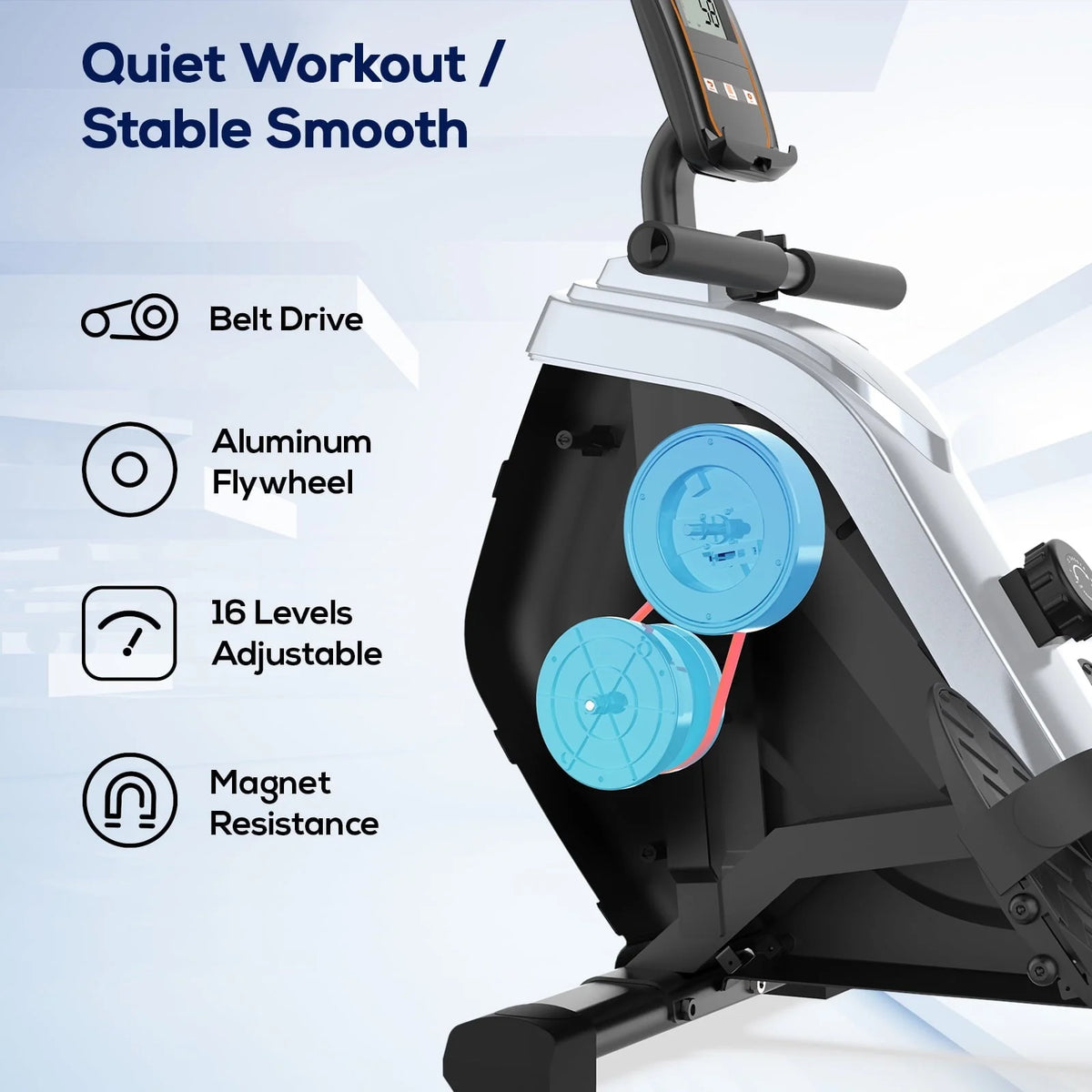 Pooboo Build-in Bluetooth Magnetic Rowing Machines Rower Foldable 16 Level Resistance Indoor Rower Machines Home Exercise 350lb
