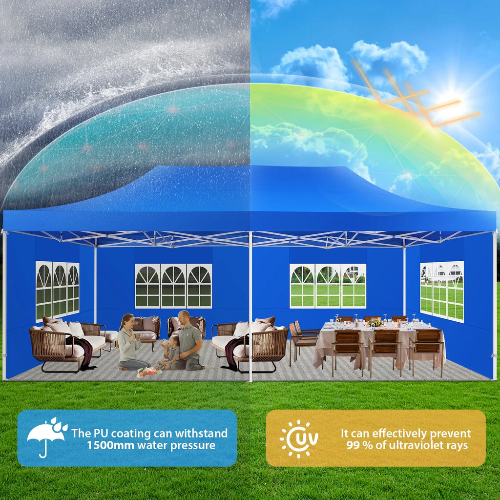 COBIZI 10x20 Heavy Duty Pop up Canopy Tent with 6 sidewalls Easy Up Commercial Outdoor Canopy Wedding Party Tent for Beach All Season Wind & Waterproof Gazebo with Roller Bag,Black(Frame Thickened)