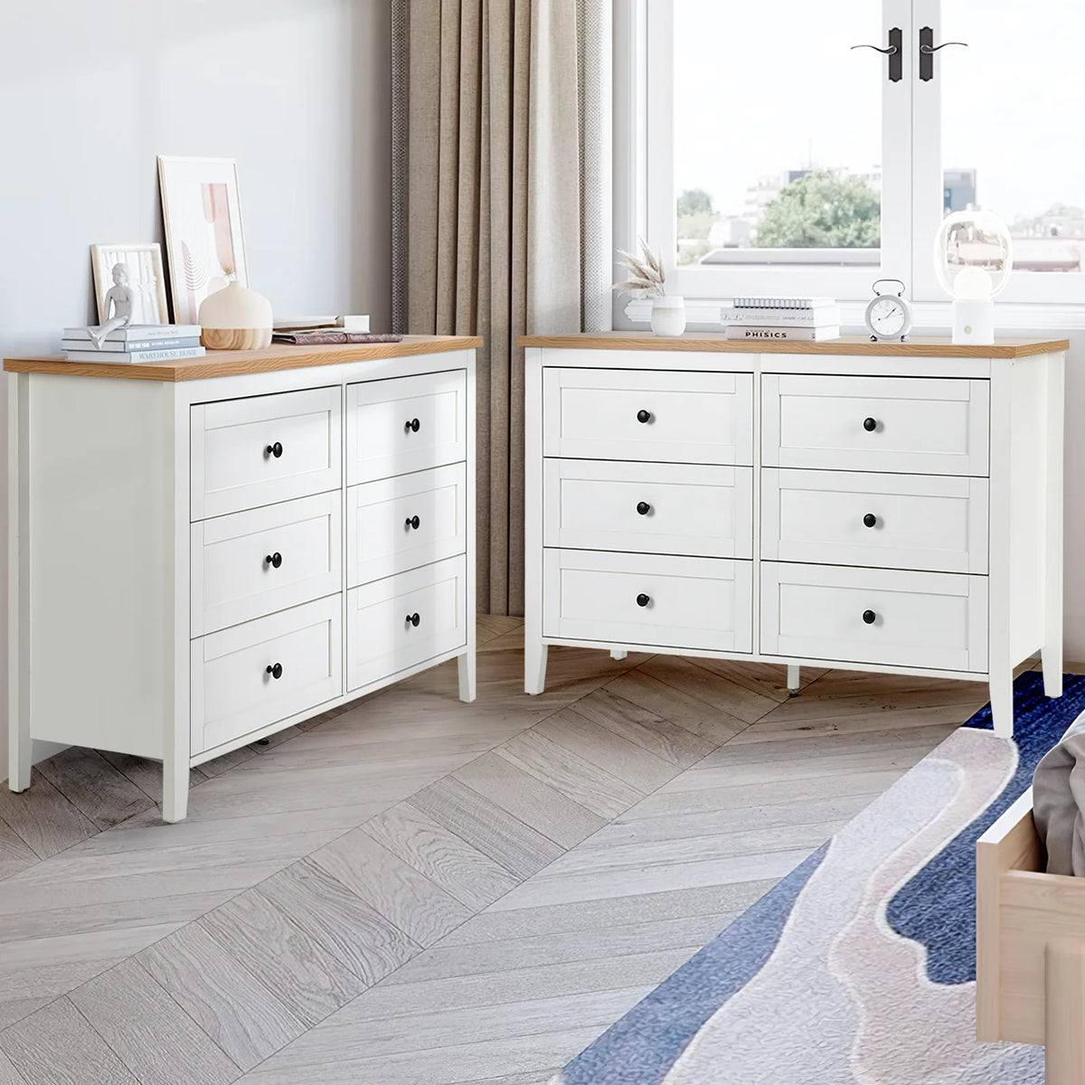 RichYa 6 Drawer Dresser for Bedroom,Chest of Drawers with Metal Knobs,Dresser for Closet,White
