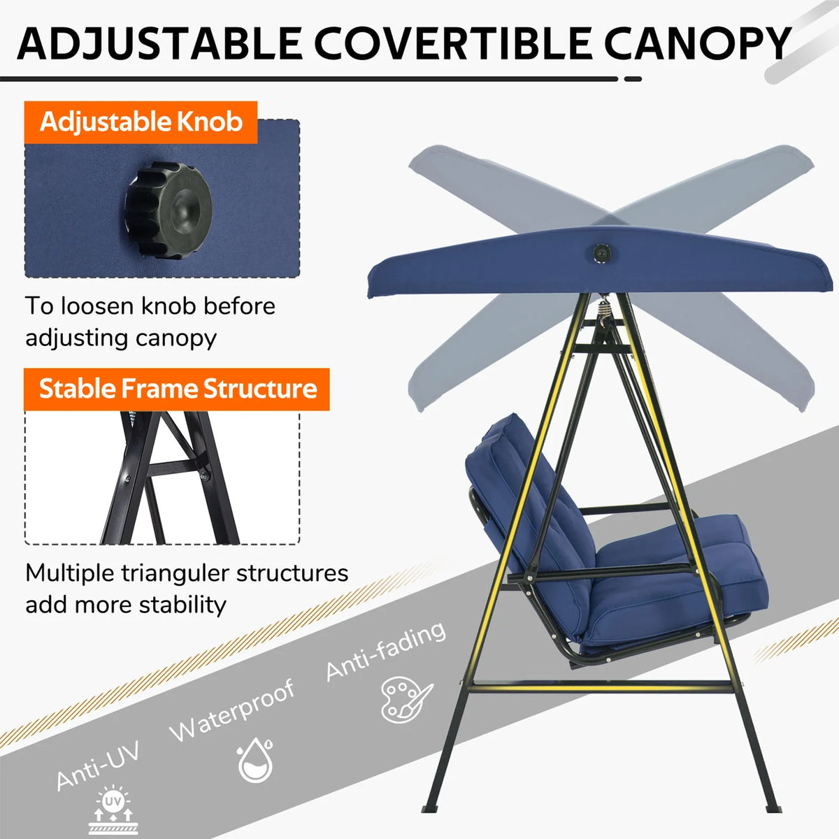 AECOJOY 2 Persons Outdoor Patio Canopy Steel Porch Swing Chair-Beige
