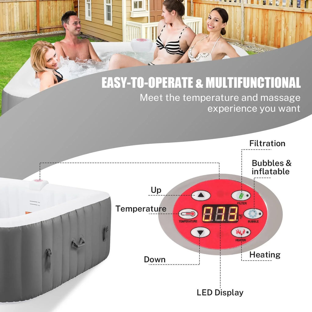 Hot Tub for 4-6 Person, Seizeen Outdoor Patio Large Inflatable Hot Tub Home SPA, with 130pcs Massage Jets, 910L, 4 Filters, 2 Cup Holders, Lockable Cover, Storage Bag, Max 104, 73in, Navy