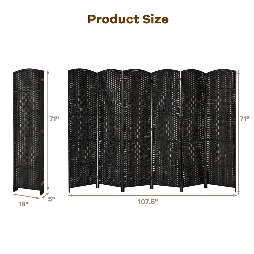 Costway 6-Panel Room Divider 6Ft Weave Fiber Folding Privacy Screen Brown