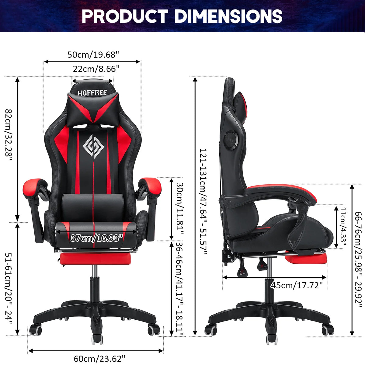 Hoffree Gaming Chair with Bluetooth Speakers and Footrest Massage Office Chair with LED Lights Ergonomic Game Chair High Back with Lumbar Support and Headrest Adjustable Swivel for Adults 300lb