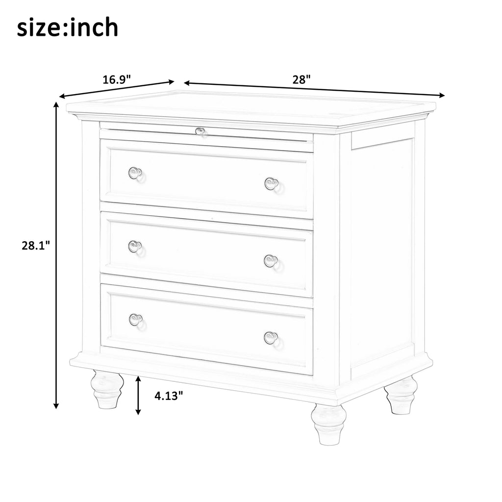 EUROCO 28 Larger Solid Wood 3-Drawer Side Table Nightstand, End Table with Pull out Tray for Bedroom, Living Room, Hallway, Entryway,White