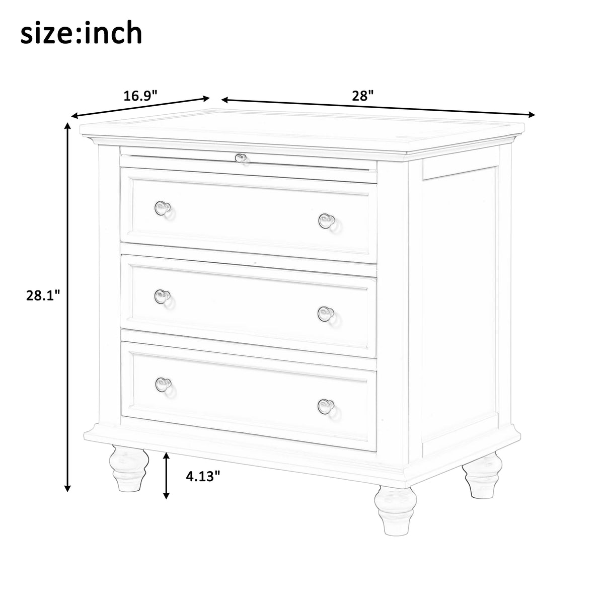 EUROCO 28 Larger Solid Wood 3-Drawer Side Table Nightstand, End Table with Pull out Tray for Bedroom, Living Room, Hallway, Entryway,White