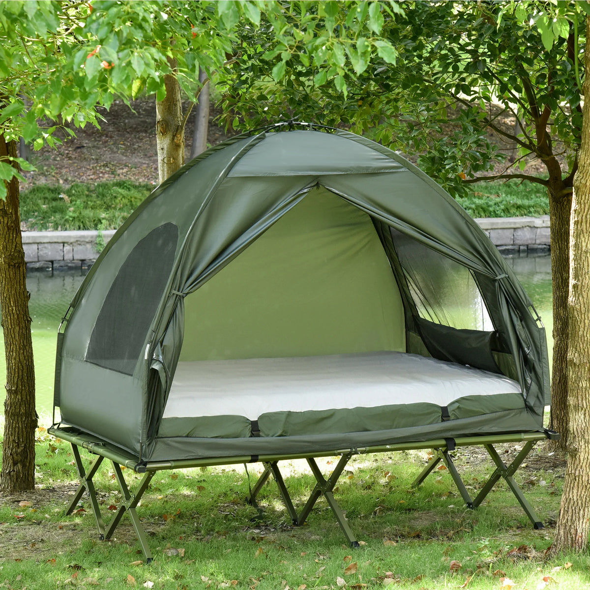 Witaxima 2 Person Elevated Camping Cot Tent Set, Foldable Bed Tent with Air Mattress