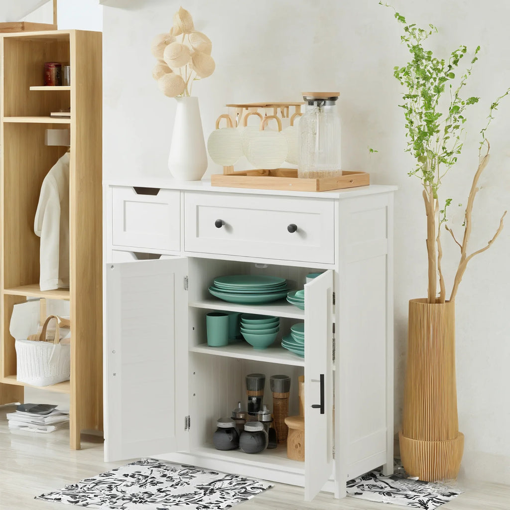 Ktaxon Wooden Bathroom Floor Cabinet with 4 Drawers & 1 Cupboard for Living Room Entryway, White