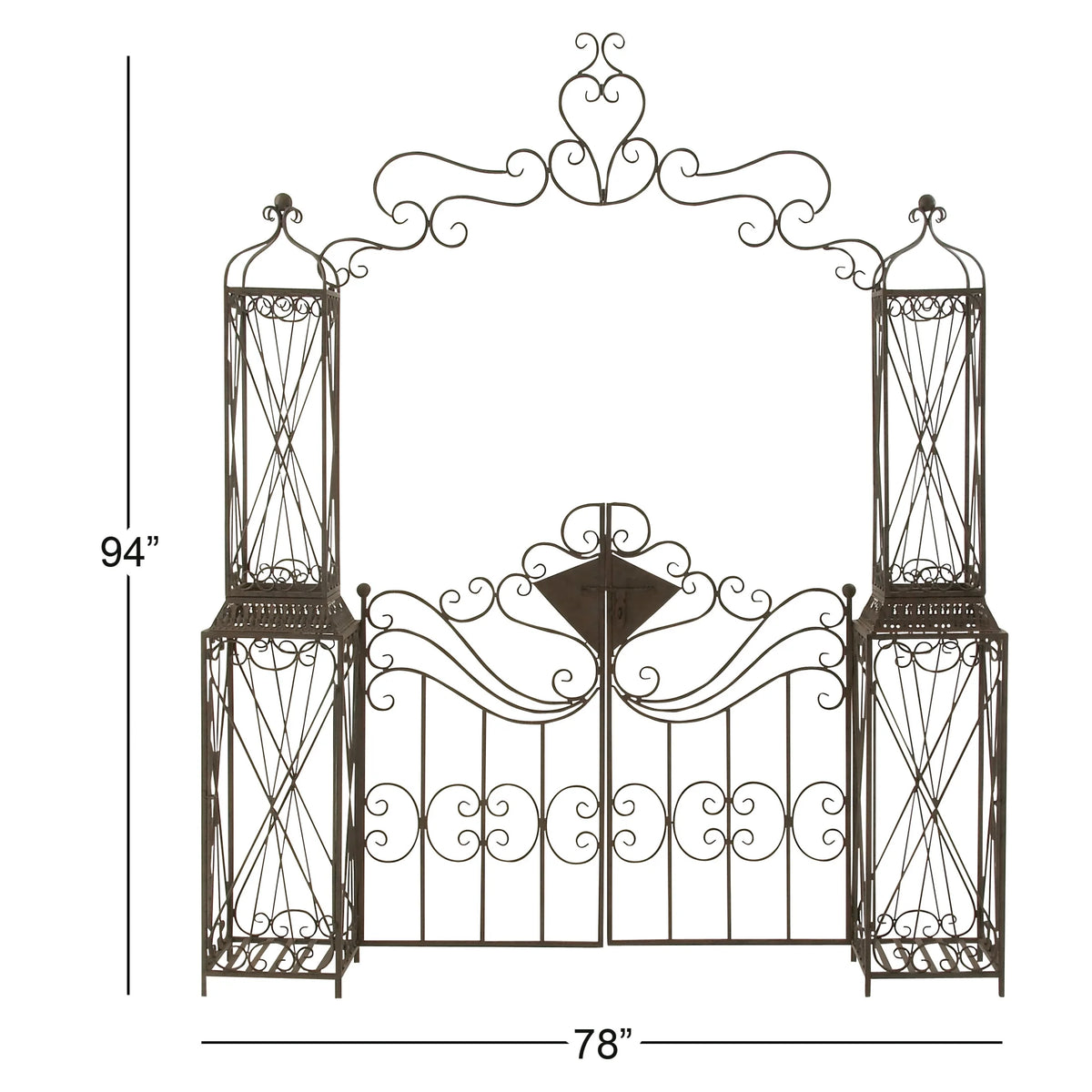 DecMode Traditional Metal Arch with Botanical Design Garden Arbors with Latch Lock Closure, 78"W x 94"H