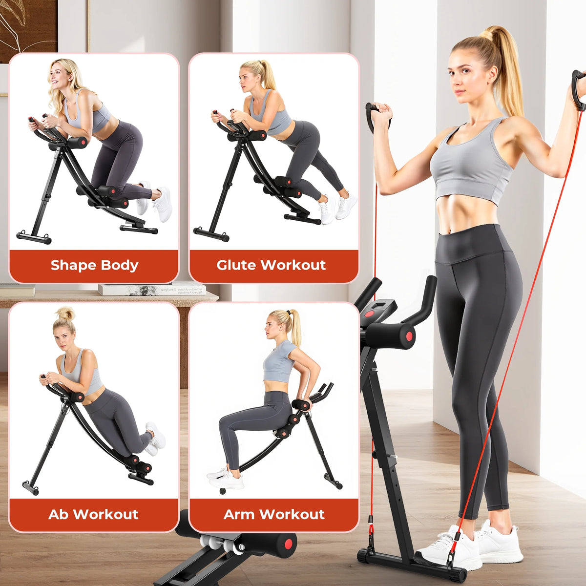 HIJOB Foldable Abdominal Trainers Fitness Equipment Machine with LCD Display for Home Gym Full Body Exercise, Max 440lbs