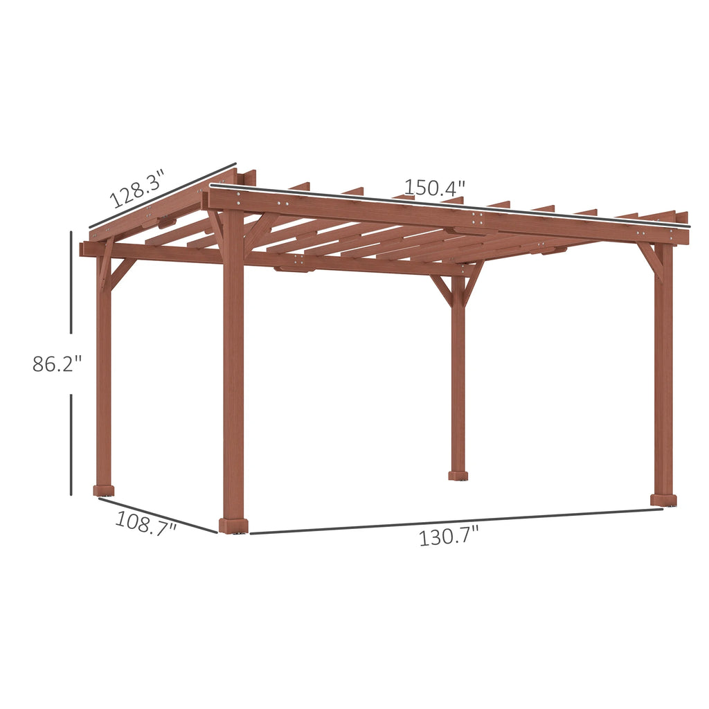 Outsunny 11' x 12.5' Outdoor Wood Pergola with Grape Trellis for Patio, Deck, Backyard, Lawn, Brown