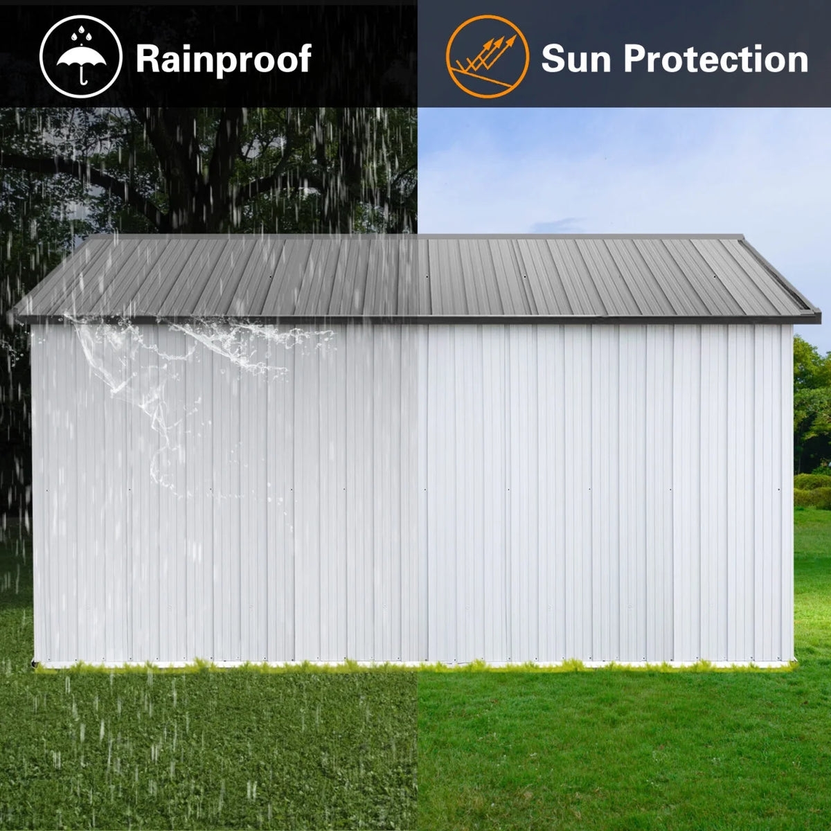 10x12 FT Outdoor Storage Shed, Metal Garden Tool Shed with Vents, Window and Bulit-in Hooks, Waterproof  Organization for Home/Backyard/Garden Tools/Lawn Storage, Yellow+White