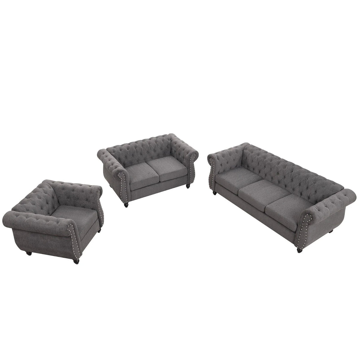 Classic 3 Seater Button Tufted Sofa, Upholstered Couch with Nailhead Rolled Arms Removable Cushions for Living Room Office Bedroom