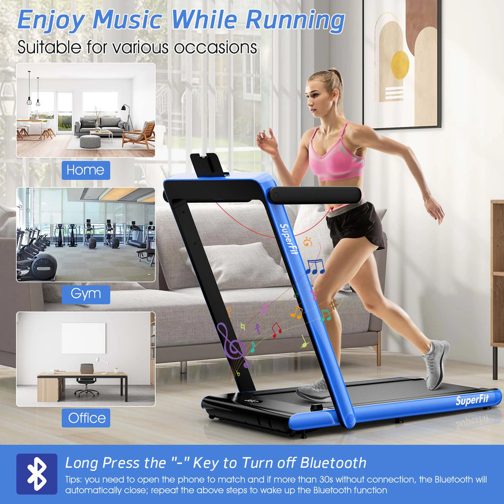 SuperFit Up To 7.5MPH 2.25HP 2 in 1 Dual Display Screen Treadmill Jogging Machine W/APP Control Silver