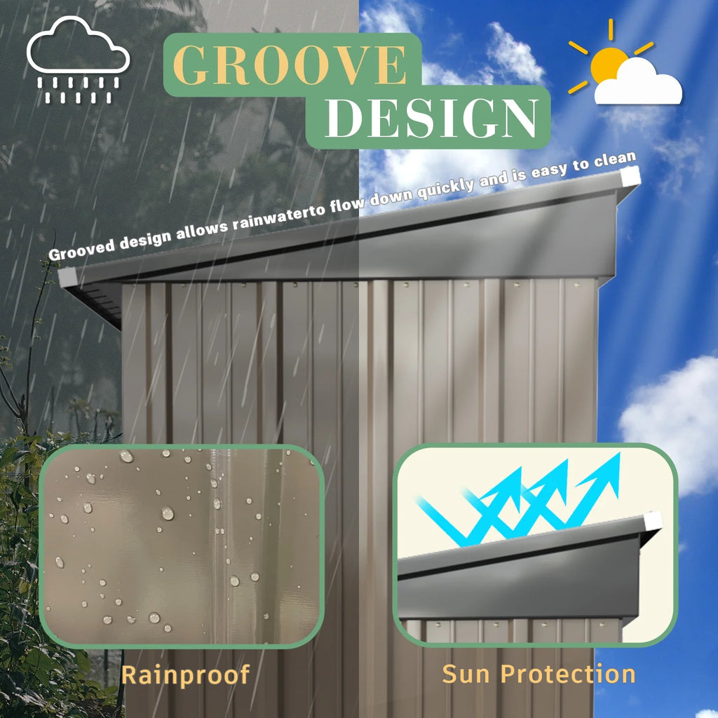 LACOO 4' x 6' Outdoor Storage Metal Shed for Tool Storage, Outdoor House for Backyard & Garden,Brown