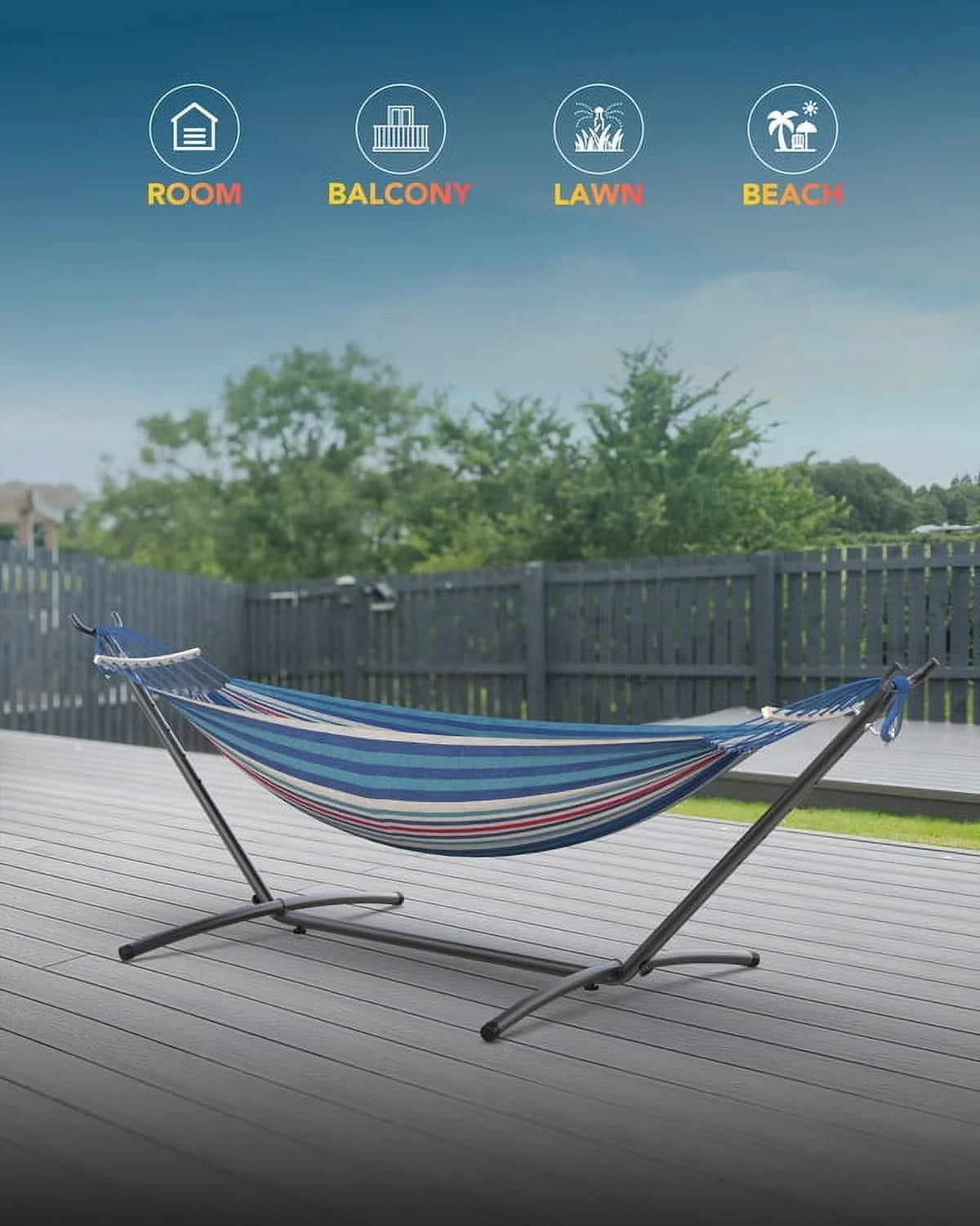 KEESTP Comfortable 2 Person Hammock with Stand,Portable Detachable Brazilian Hammock,450lb Capacity - Tropical