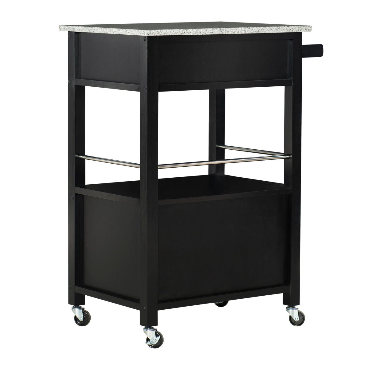 Linon Monett 2-Tier Mobile Serving Cart with Gray Granite Top, 27.75" Length, White