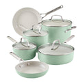 KitchenAid Hard Anodized 10 Pcs Ceramic Nonstick Cookware Pots and Pans Set, Oven Safe to 500F, Pistachio