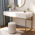 TribeSigns Computer Desk, Modern Simple 47 inch Home Office Desk Study Table Writing Desk with 2 Storage Drawers, Makeup Vanity Console Table, White and Gold