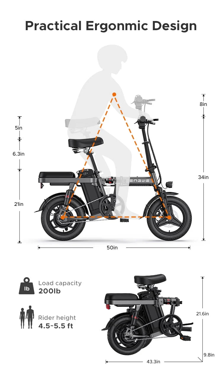 Engwe T14 Folding Electric Bikes for Adults,350W Mini Ebike 48V10AH Removable Battery, Urban City Commuter Electric Bicycles-Grey