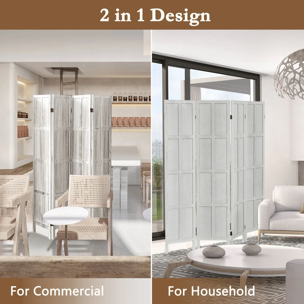 Aletheiawu 4 Panel Room Divider Wall and Folding Privacy Screens No Installation Required White